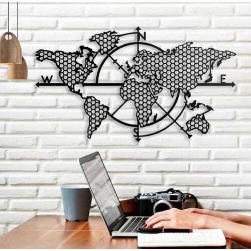XL Metal World Map Compass, Metal Wall Decor, Art Work, World Map Wall Art, metal Art, Wall Decoration (48x27inches/ 118x68cm)