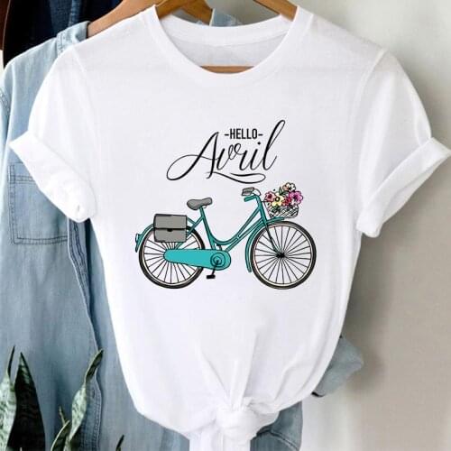 Women Clothing Fashion Female T-shirt Bike Sunflower Print Harajuku Short Sleeve femme White Casual Lady Tshirt Plus Size XXXL