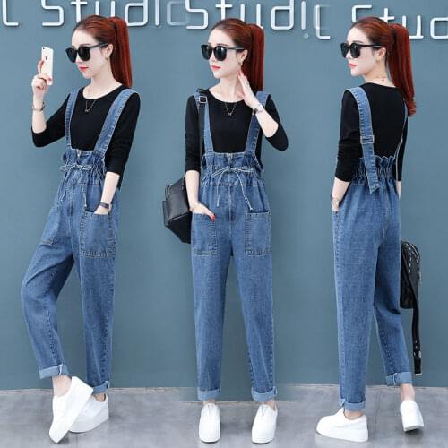 Woman Jeans Pants Denim Suspender Pants Womens Suit 2021 Spring And Summer Loose Cargo Long Pants Pantalones Vaqueros Mujer