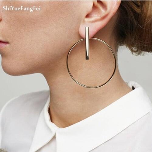 2018 New Exaggerated Big Alloy Hoop Earrings For Women Round Circle Pendant Long Earrings Brincos Jewelry Statement Party Gift