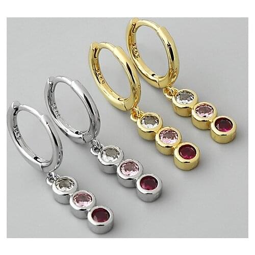 VENTFILLE 925 Sterling Silver Stackable CZ Hoop Earrings for Women Colorful Round Earrings Jewelry