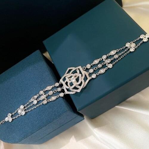 Hot Brand Fashion Luxury Pure 925 Sterling Silver Jewelry For Women Hollow Flower Bracelet Praty Wedding Jewelry Cute Gold Color