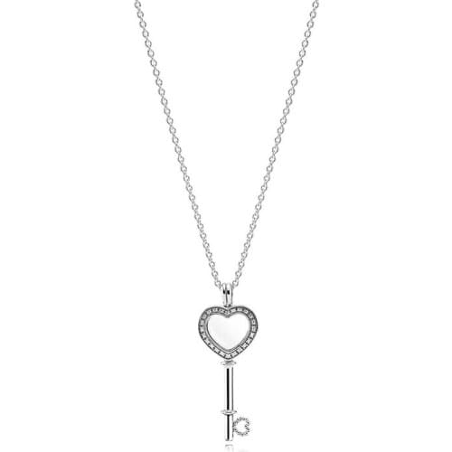 Fashion S925 Sterling Silver Classic New Floating Locket Heart Key Necklace Women Romantic Luxury Jewelry Gift