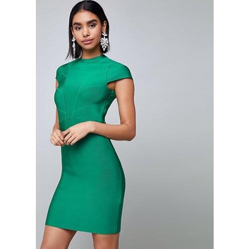 Feminine Green Bandage Dress For Women Cap Sleeve Round Neck Short Sleeve Bodycon Party Mini Dress