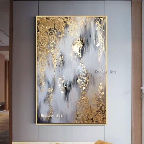 Gold Abstract Hand painted canvas painting wall art pictures for living room home hallway wall decor gold texture quadro decor