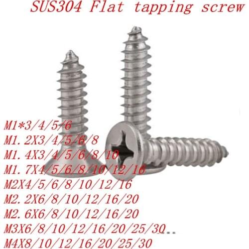 100pcs 50PCS M1 M1.2 M1.4 M1.7 M2 M2.2 M2.6 M3 M4 Cross Recessed Flat CountersunK Head Screws Phillips Self-tapping Wood Screws