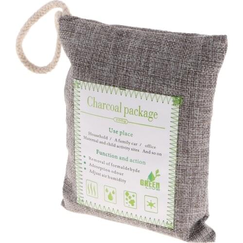 2-Pack Natural Air Purifying Bag, Bamboo Activated Charcoal Air Freshener Odor Eliminator for Car Closet Kitchen - 200g, Gray