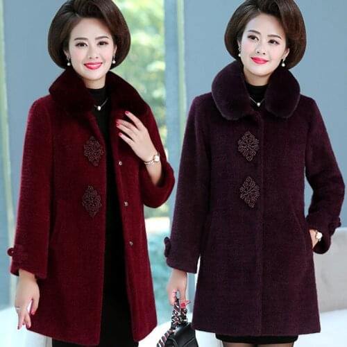2021 Women Winter Middle Aged Imitation Mink Fur Coat Female Turn-down Collar Cardigans Lady Loose Large Size Knit Outerwear C42