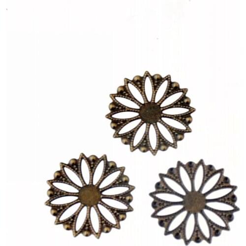 Free shipping Retail 20Pcs Bronze Tone Filigree DIY Wraps Flower Connectors Metal Crafts Gift Decoration Findings 25mm F1508