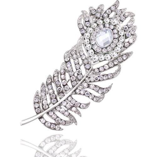 Feather Brooch Smoothy Gorgeous Fashion Crystal Brooch Rhinestone Peacock Feather Designed Shiny Jewelry Pin, Item NO.: FB002-A