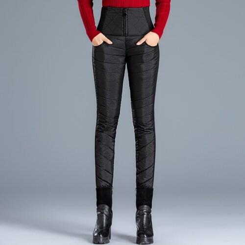 Womens High Waist Winter Pants 80% White Duck Down Padded Pencil Pants Woman Skinny Pencil Pants Female Down Trousers PT-463
