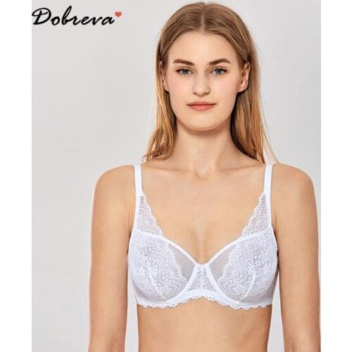 DOBREVA Womens Lace Mesh Sexy Bralette Minimizer Unlined Underwire Bra