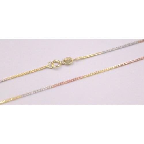 Pure 18K Multi-Tone Gold Chain Lucky 0.9mm Wheat Link Necklace 16inch / 1.4-1.5g Stamped AU750 For Woman Gift