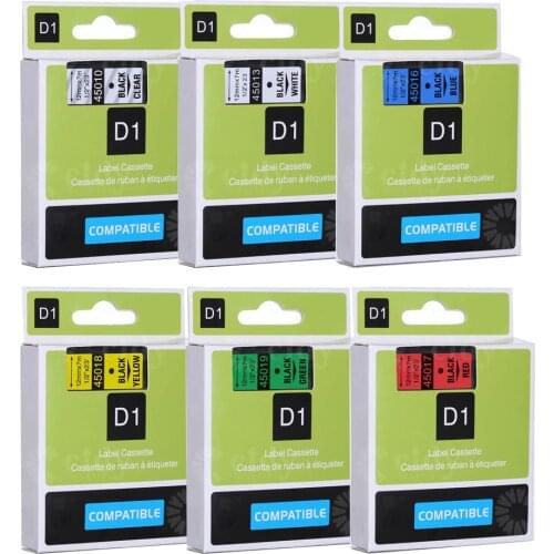 Cidy 6pcs/Lot 12mm Mixed color 45010 45013 45016 45017 45018 45019 Compatible for Dymo D1 Label Tape used for dymo machine
