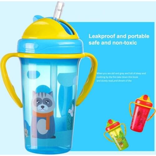 Creative Cartoon Kids Bottle Double Handle Large Capacity BPA Free Infant Straw Water Bottle Portable Toddler Drinking Cup