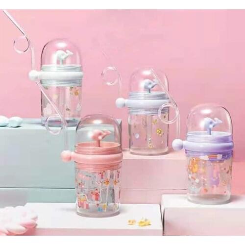 260ML Kids Funny Whale Water Spray Drinking Cup Cartoon Feeding Bottles With Straws Portable Leakproof Childrens Cups Drinkware
