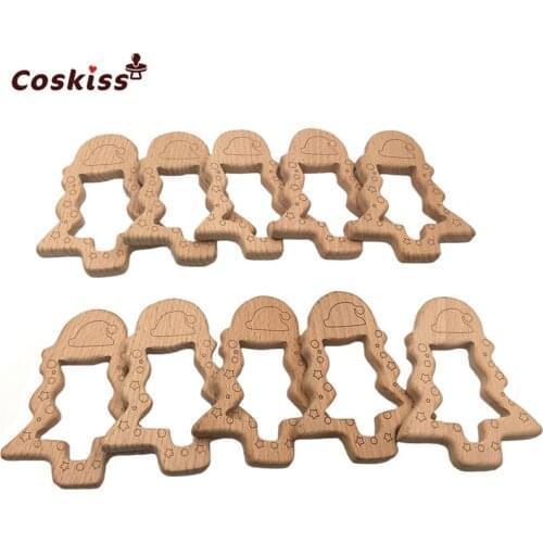 Baby Food Grade Wooden Teether Beech Wooden Christmas Tree DIY Teething Baby Nursing Necklace Wood Charms