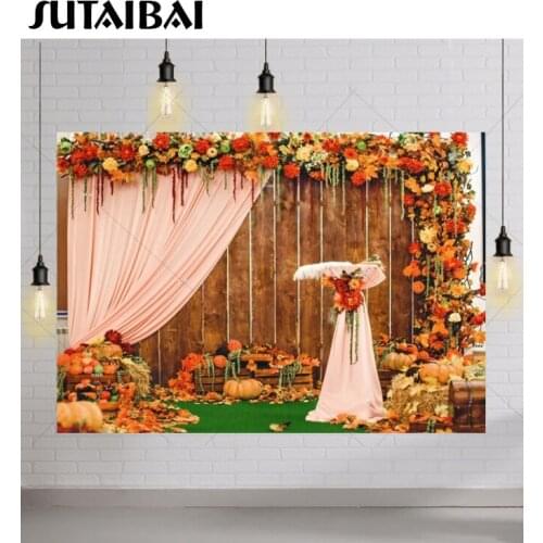 Photography Backdrop Autumn Pumpkin Maple Leaves Flowers Wedding Baby Portrait Background Photographic Photozone for PhotoStudio