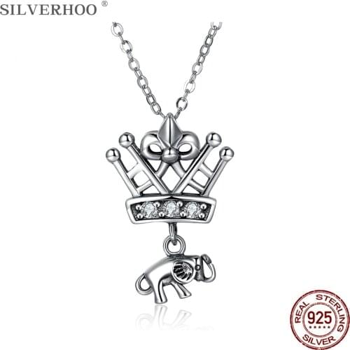 SILVERHOO Necklaces For Women 925 Sterling Silver Crown Zircon Unisex Fine Anniversary Jewelry Send Girlfriend Gift Hot Sale