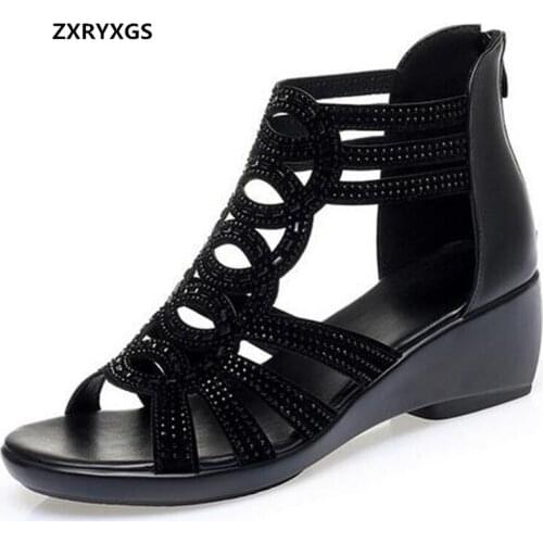 Hot 2021 New Summer High-quality Microfiber Rhinestones Sandals Summer Wemen Sandals Large Size Fish Mouth Wedges Sandals Trend