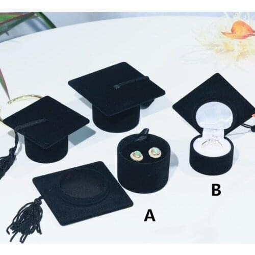 HOSENG 30Pcs Black Mini Graduation Bachelor Hat Gift Ring Earring Box Marriage Proposal Surprise Jewelry Case HS_4787