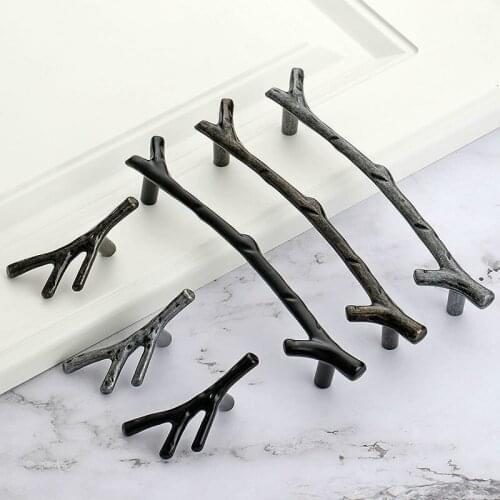 JD Bedroom Drawer Twig Handle Black Ancient Silver Cabinet Wardrobe Door Knob Tree Handle Kitchen Furniture Handle Hardware