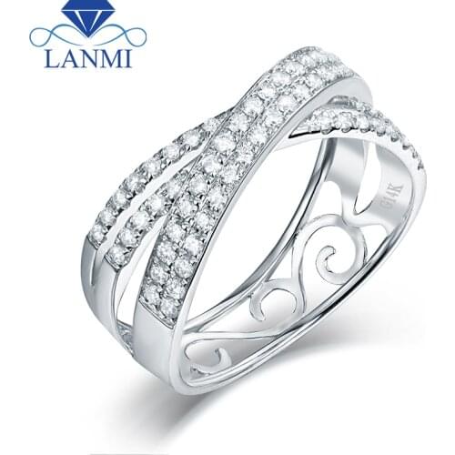 LANMI Lovers Diamonds Rings Luxury VS Clarify Diamond Real 14K White Gold Couple Wedding Ring For Wife Husband Fine Jewelry Gift