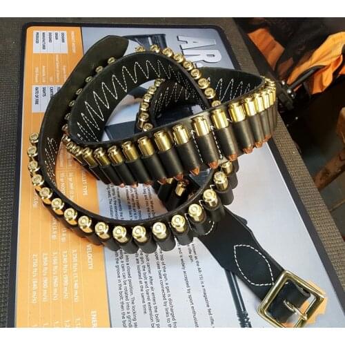 Leather Bandolier 2-1/4" For BRASS/SHOTGUN , Buckle and Sash Style, Pistols, Rifles, 500 SW, 45-70, 45LC, Oil Treated, Blk,RussE