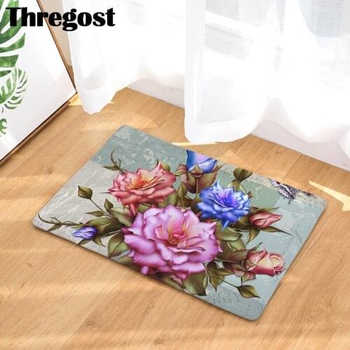 Beautiful Floral Printed Microfiber Floor Mat Welcome Carpet Pastoral Style Merry Christmas Door Mat Rug Living Room Hallway Mat