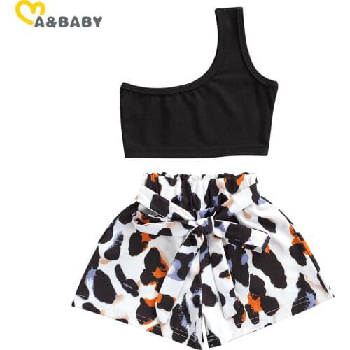 Ma&Baby 1-7Y Summer Fashion Kid Baby Girl Clothing Set One Shoulder Vest Tops Bow Leopard Shorts Outfits Costumes