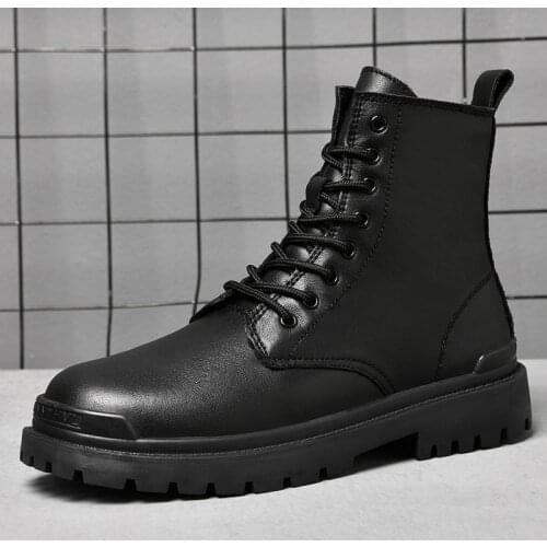 Fashion Genuine Leather Mens Boots Autumn Winter Warm Snow Boots Men High Quality Motorcycle Boots Military Tactical Mens Shoes