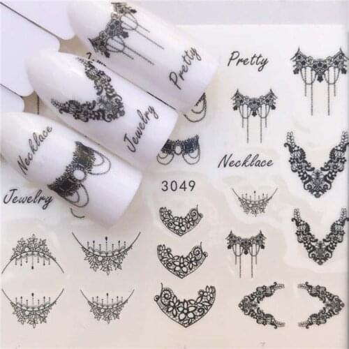 Nail art sticker black lace flower heart dream catcher necklace geometric manicure water transfer nail foil FW037