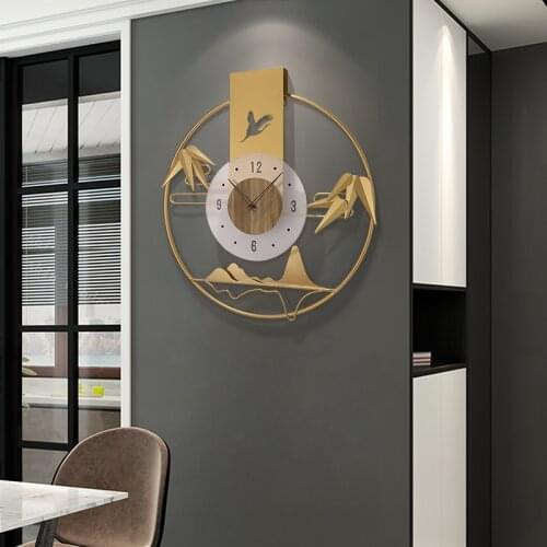 Nordic Wrought Iron Landscape Leaf Bird Wall Clocks Hotel Store Club Wall Sticker Crafts Home Background Wall Hanging Decoration