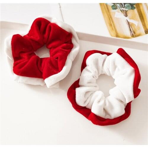 Newest Vintage Red Christmas Scrunchies for Women Classic White Velvet Fur Fashion Hair band Hair Rope Party Dress Wholesale