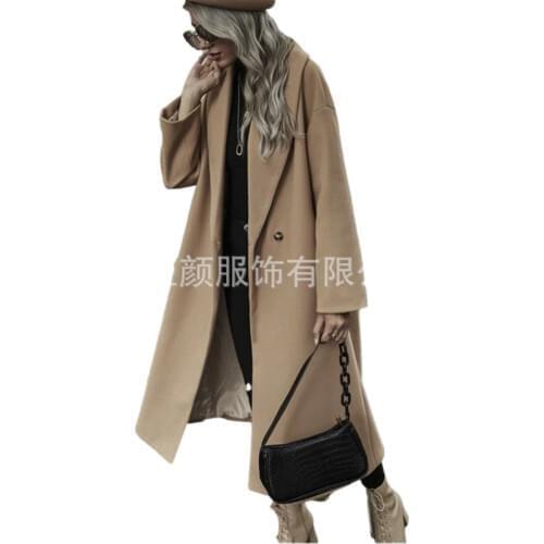 2021 New Autumn Winter Coat Fashion Windbreaker Wool Jacket Loose Casual Outerwear Simple Straight Long Overcoat Female Clothes
