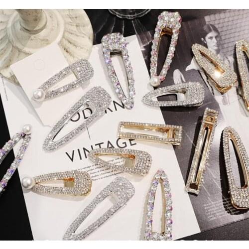 New Fashion flash luxury temperament full diamond Crystal Pearl Elegant Women Barrettes Hair Clip Hairgrips Hair Accessories