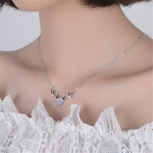 TJP Charm 925 Sterling Silver Choker Necklace For Women Girl Party Jewelry Cute Elk Animal Female Pendants Necklace Accessories