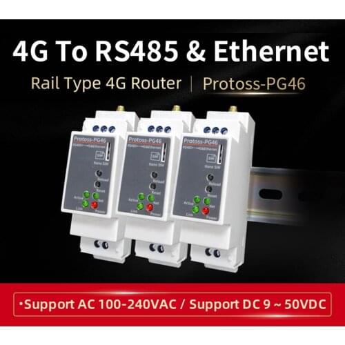 Protoss-PG46 RS485 to 4G/Ethernet Serial Server Rail Mounting DTU 9~50V/100~240V DC/AC 4G Router Support VPN APN HF-PG46