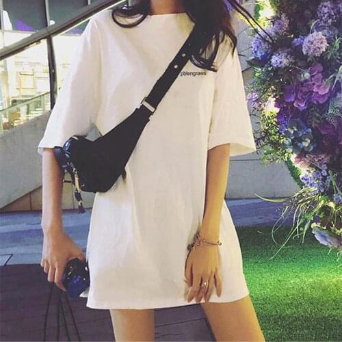 Casual Basic Cotton T Shirt Women Summer Letter Short Sleeve Round Neck Soft Tee Top Loose T-shirt Blouse Female Top