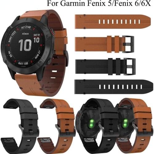 22mm 26mm Leather Strap For Garmin Fenix 6/6X Replacement Quick Release Watchband for Garmin Fenix 5/5 Plus/5X Smart Watch Band