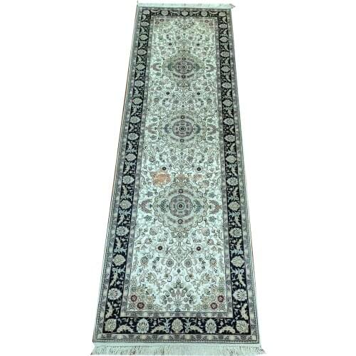 Seeykeep™ 2.5x8ft Pure Silk Handknotted UniqueThree Medallion Floral Design Runner Rug-SK3036155