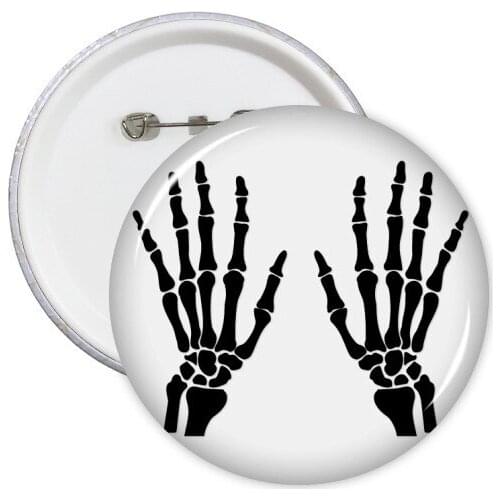 Skeleton Bone Human Hand Black Pattern Round Pins Badge Button Clothing Decoration 5pcs Gift