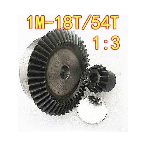 1Set 1M-18T/54T- 1:3 45steel Umbrella Gear Surface Hardening Bevel Gear-Diameter:19mm/55mm