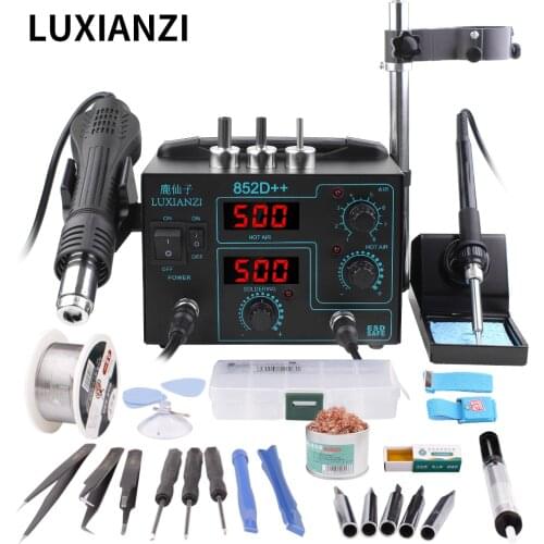 LUXIANZI 2 IN 1 LED Digital Soldering Station Quick Heat Electric Hot Air Gun SMD Rework Stations For Phone PCB IC BGA Welding