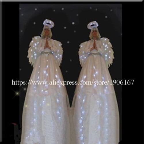 LED Creative Stage Costumes Luminous Festive Angel Wedding Dress Shine Corset Skirt Outfit For Club Party Bar Halloween