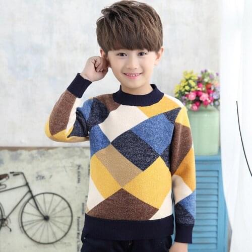INS hot Boys and Girls sweater 4-13 years old Plus velvet thick winter warm sweater childrens clothing Geometric stitching