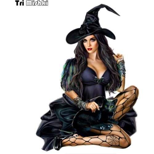 Tri Mishki WCS763 12*17cm sex girl witch car sticker PVC decal for auto car stickers styling car decoration