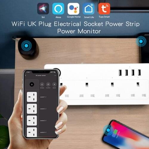 Tuya Smart APP USB Charging Supports Voice Controller Over Power And Overload Protection Outlet WiFi UK Smart Power Strip