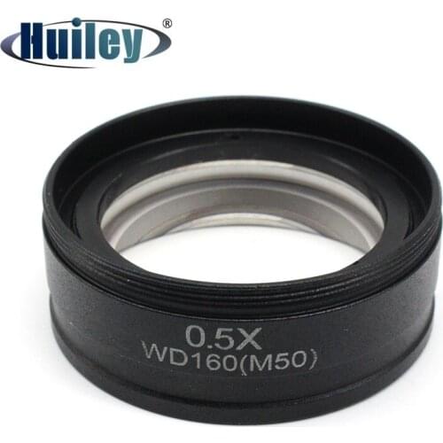 0.5X WD160 Working Distance 160 mm Barlow Auxiliary Reduction Objective Lens with Mounting Thread 50 mm for Stereo Microscope