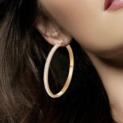 Girl Big Crystal Hoops Earrings 5CM Hoop Round Dangle Earring Jewelry Women‘s fashion Rhinestone Large Hip hop Ear Ring Gift Hot